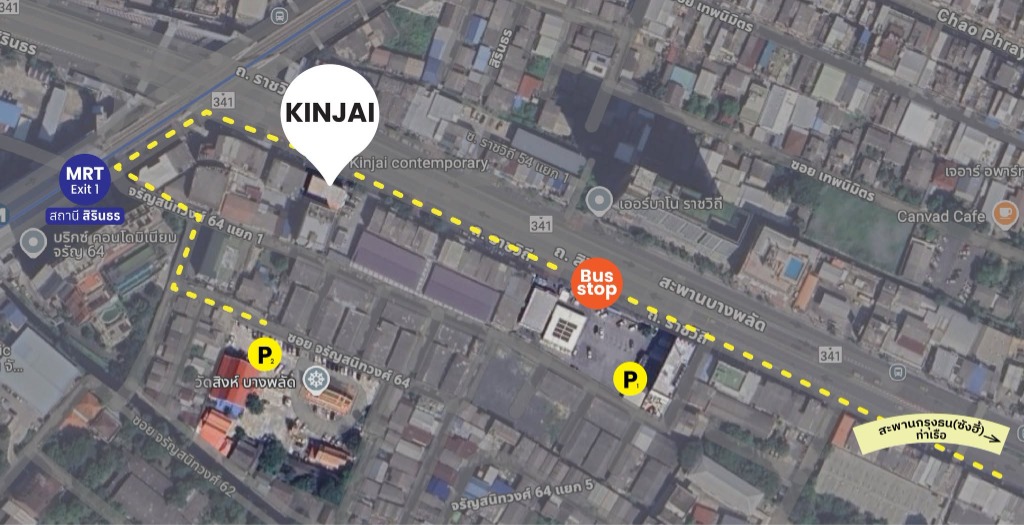 แผนที่วิธีการเดินทางมา KINJAI CONTEMPORARY